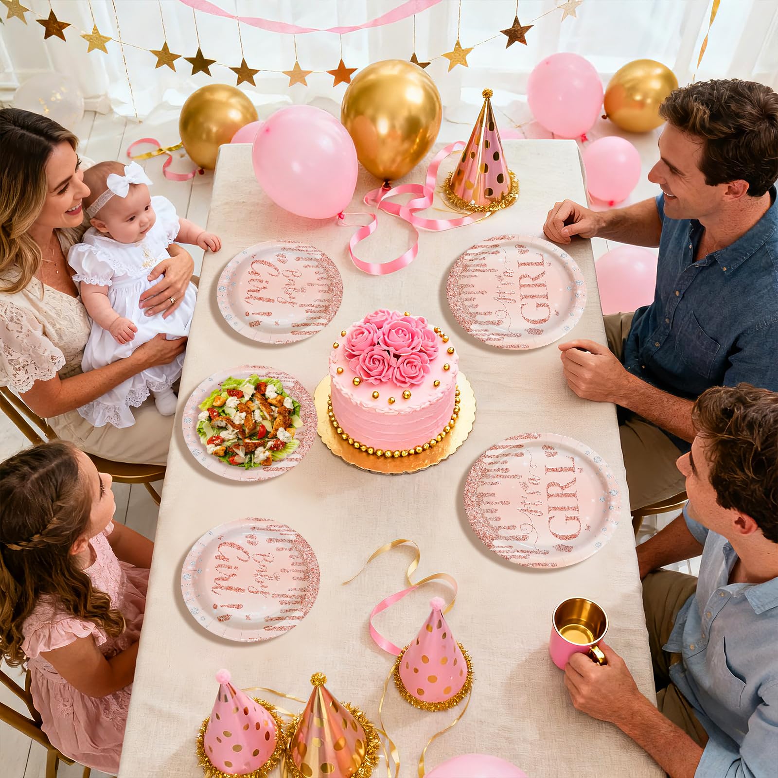 96 Pcs Rose Gold Baby Shower Party Plates and Napkins - Grencian