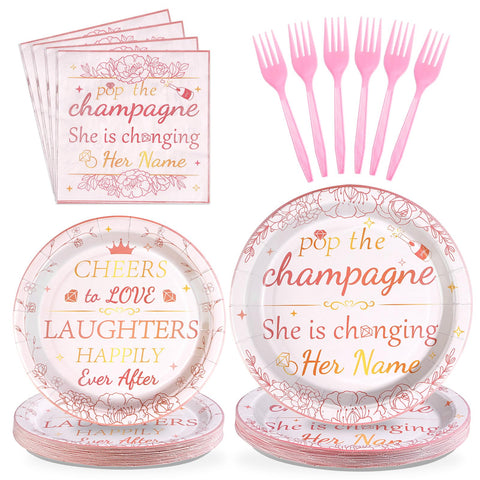 96 Pcs Rose Gold Bachelorette Party Plates and Napkins - Grencian