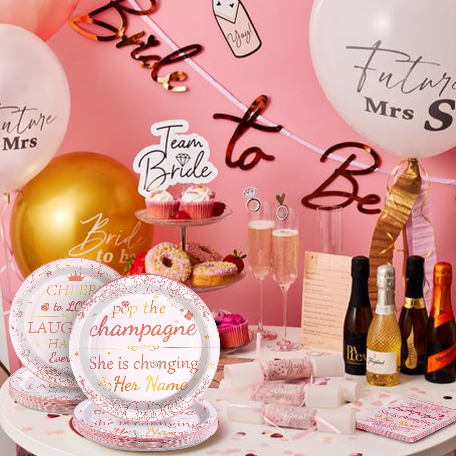 96 Pcs Rose Gold Bachelorette Party Plates and Napkins - Grencian