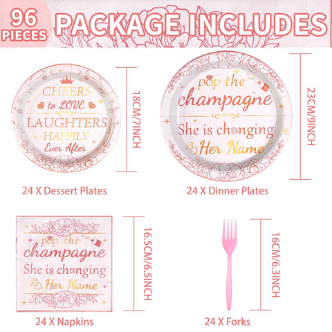 96 Pcs Rose Gold Bachelorette Party Plates and Napkins - Grencian