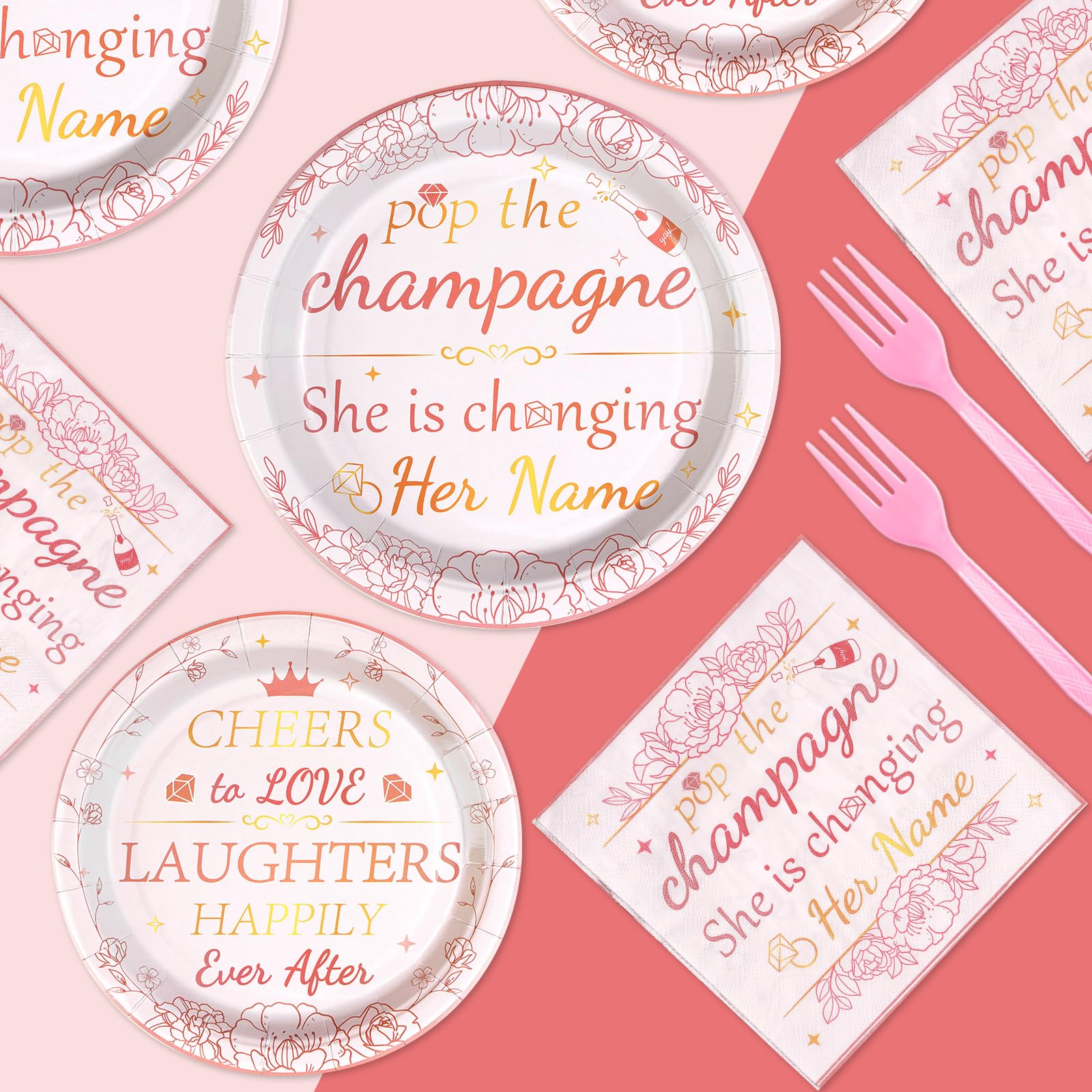 96 Pcs Rose Gold Bachelorette Party Plates and Napkins - Grencian