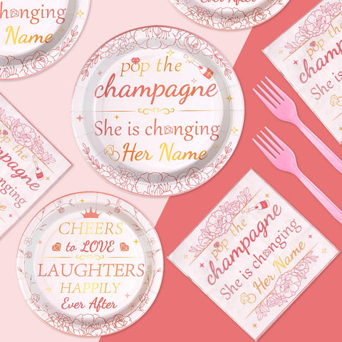 96 Pcs Rose Gold Bachelorette Party Plates and Napkins - Grencian