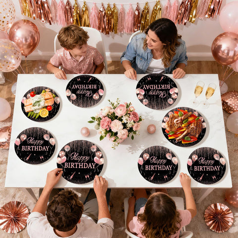 96 Pcs Rose Gold Birthday Party Plates and Napkins - Grencian