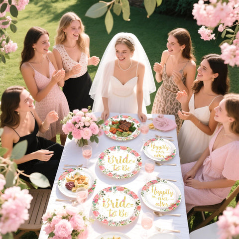 96 Pcs Rose Gold Bride Shower Party Plates and Napkins - Grencian