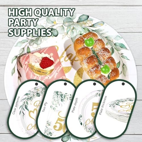 96 Pcs Sage 50th Wedding Anniversary Party Plates and Napkins - Grencian