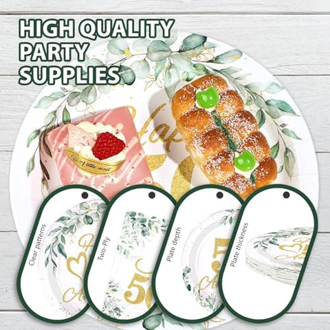 96 Pcs Sage 50th Wedding Anniversary Party Plates and Napkins - Grencian