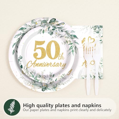 96 Pcs Sage 50th Wedding Anniversary Party Plates and Napkins - Grencian
