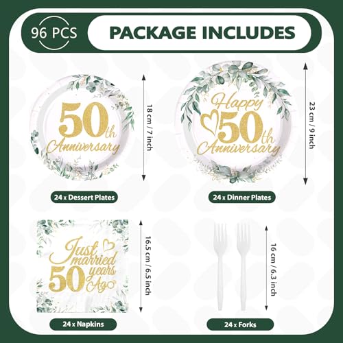 96 Pcs Sage 50th Wedding Anniversary Party Plates and Napkins - Grencian