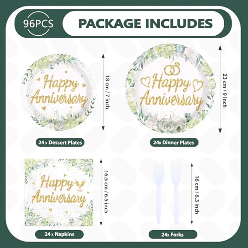 96 Pcs Sage Green Anniversary Party Plates and Napkins - Grencian