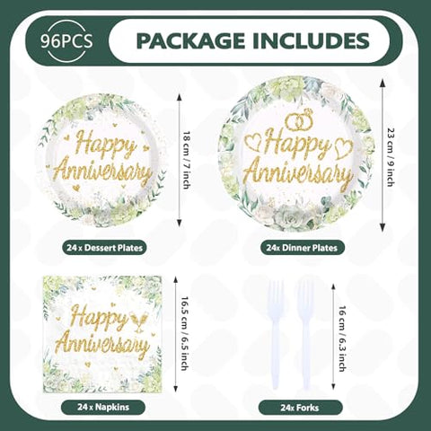 96 Pcs Sage Green Anniversary Party Plates and Napkins - Grencian