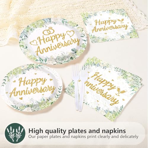 96 Pcs Sage Green Anniversary Party Plates and Napkins - Grencian