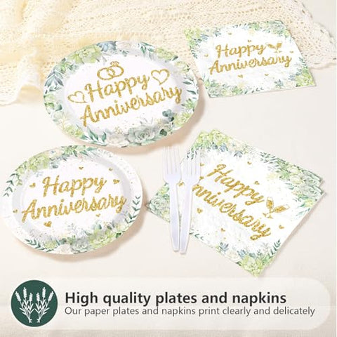96 Pcs Sage Green Anniversary Party Plates and Napkins - Grencian