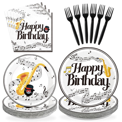 96 Pcs Saxophone Birthday Party Plates and Napkins - Grencian