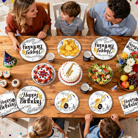 96 Pcs Saxophone Birthday Party Plates and Napkins - Grencian