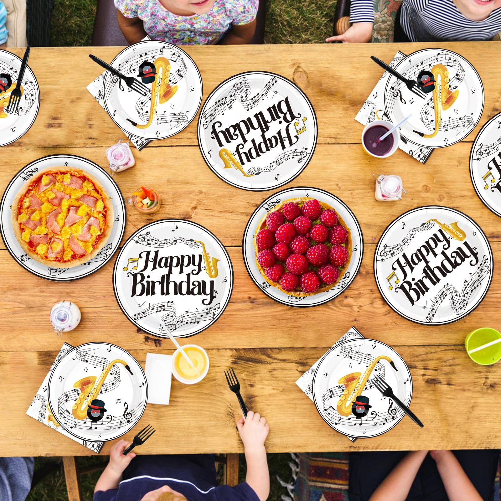 96 Pcs Saxophone Birthday Party Plates and Napkins - Grencian