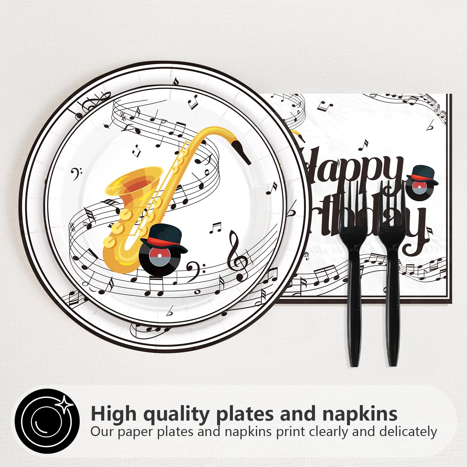 96 Pcs Saxophone Birthday Party Plates and Napkins - Grencian