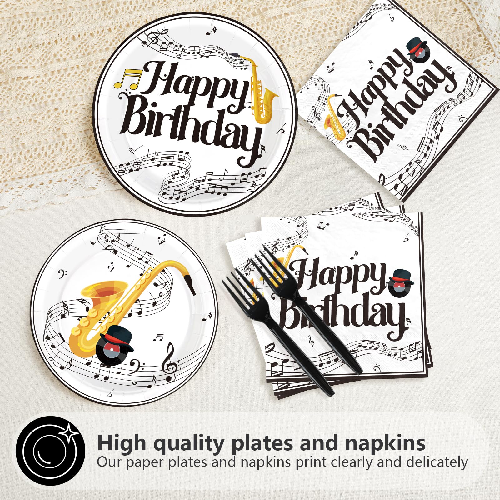 96 Pcs Saxophone Birthday Party Plates and Napkins - Grencian