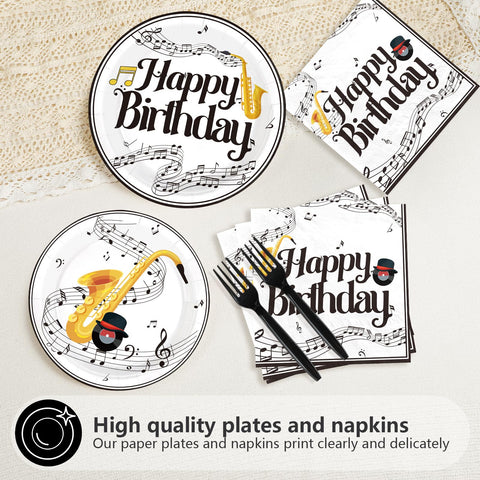 96 Pcs Saxophone Birthday Party Plates and Napkins - Grencian
