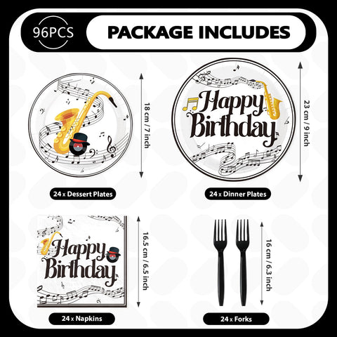 96 Pcs Saxophone Birthday Party Plates and Napkins - Grencian