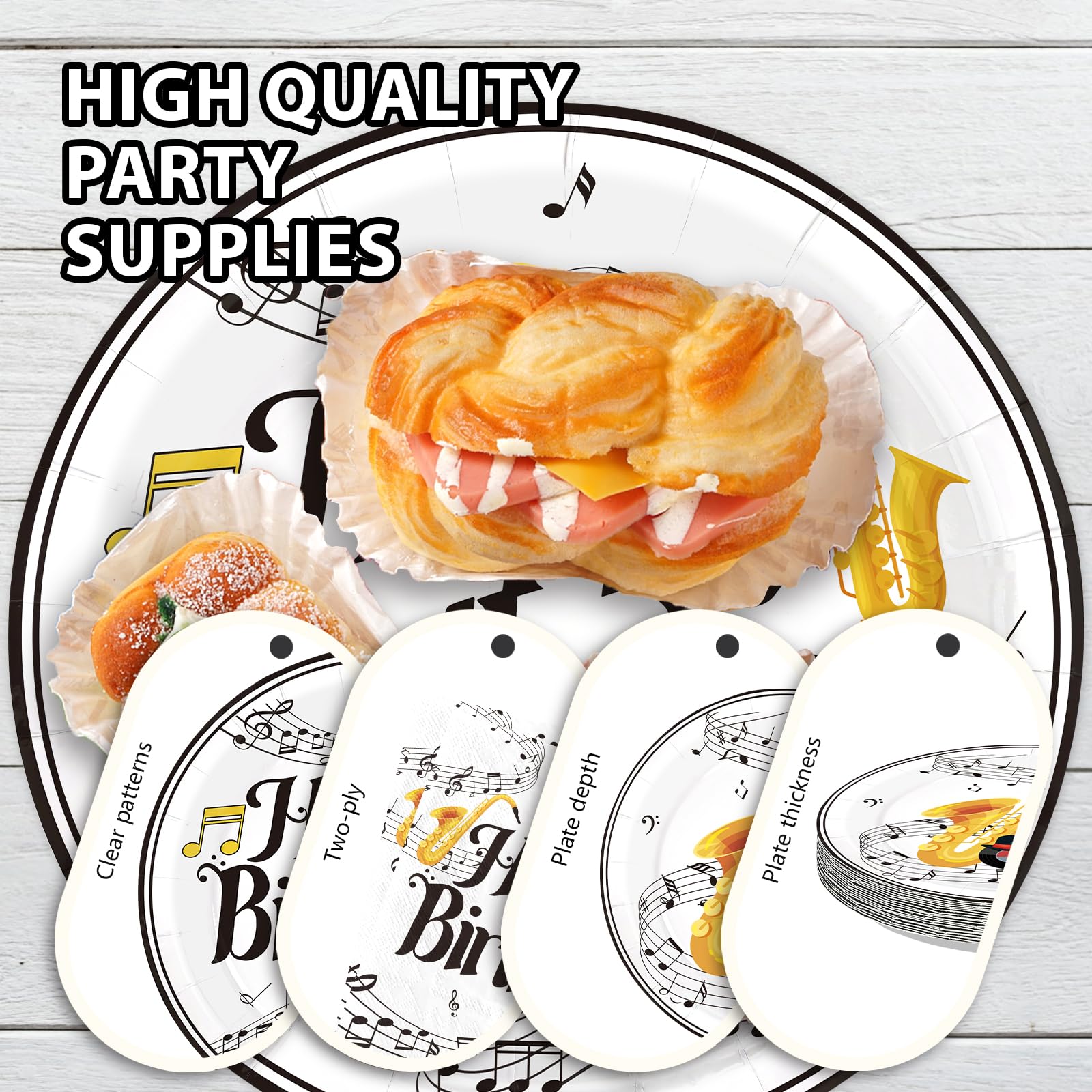 96 Pcs Saxophone Birthday Party Plates and Napkins - Grencian