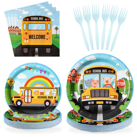 96 Pcs School Bus Party Plates and Napkins - Grencian