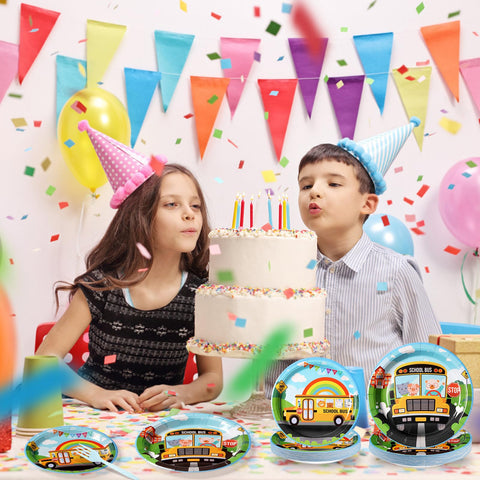 96 Pcs School Bus Party Plates and Napkins - Grencian