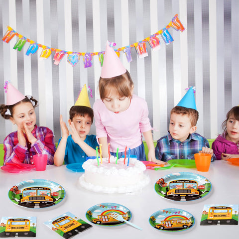 96 Pcs School Bus Party Plates and Napkins - Grencian