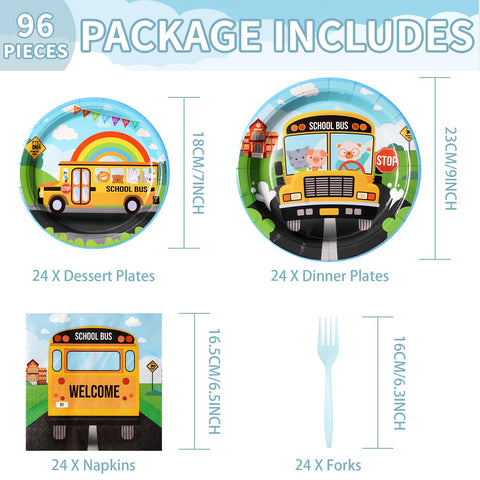 96 Pcs School Bus Party Plates and Napkins - Grencian