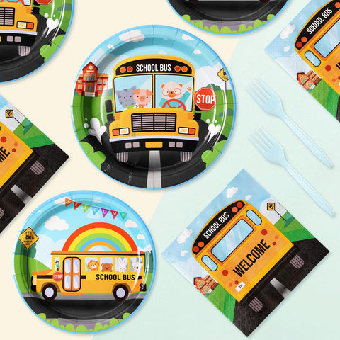 96 Pcs School Bus Party Plates and Napkins - Grencian