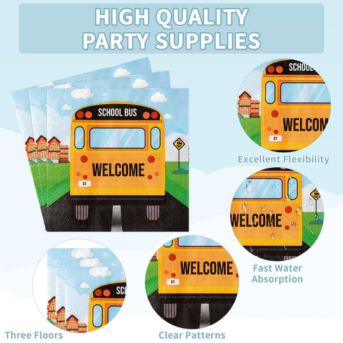 96 Pcs School Bus Party Plates and Napkins - Grencian