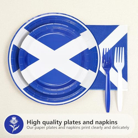 96 Pcs Scotland Flag Party Plates and Napkins - Grencian