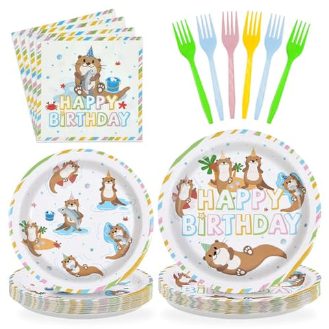 96 Pcs Sea Otter Birthday Party Plates and Napkins - Grencian