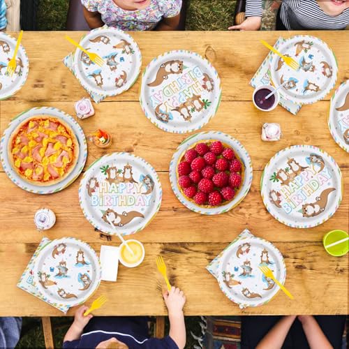 96 Pcs Sea Otter Birthday Party Plates and Napkins - Grencian