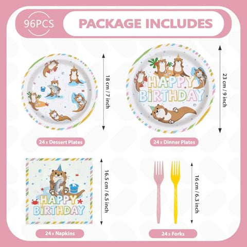 96 Pcs Sea Otter Birthday Party Plates and Napkins - Grencian