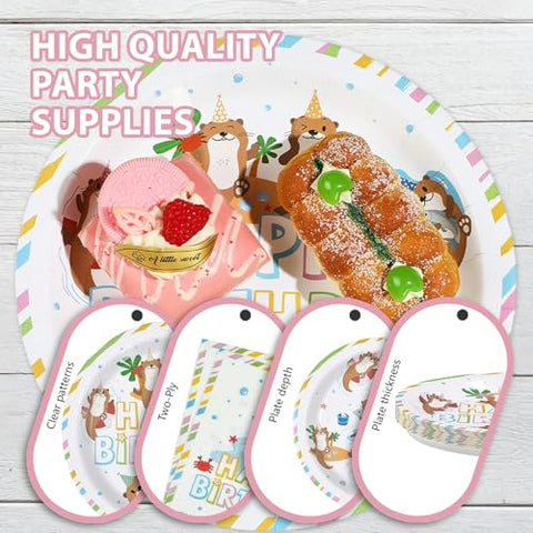 96 Pcs Sea Otter Birthday Party Plates and Napkins - Grencian