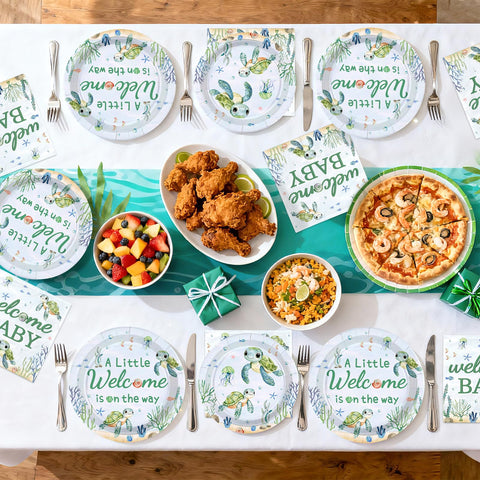 96 Pcs Sea Turtle Baby Shower Party Plates and Napkins - Grencian