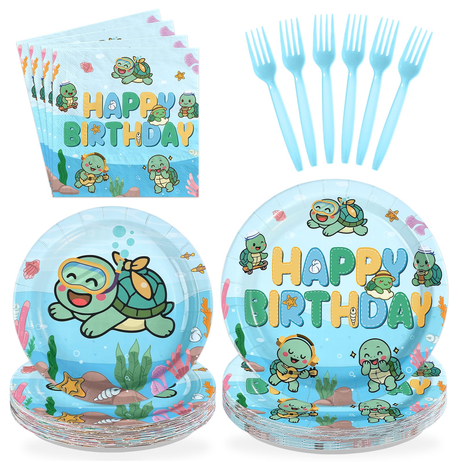 96 Pcs Sea Turtle Birthday Party Plates and Napkins - Grencian