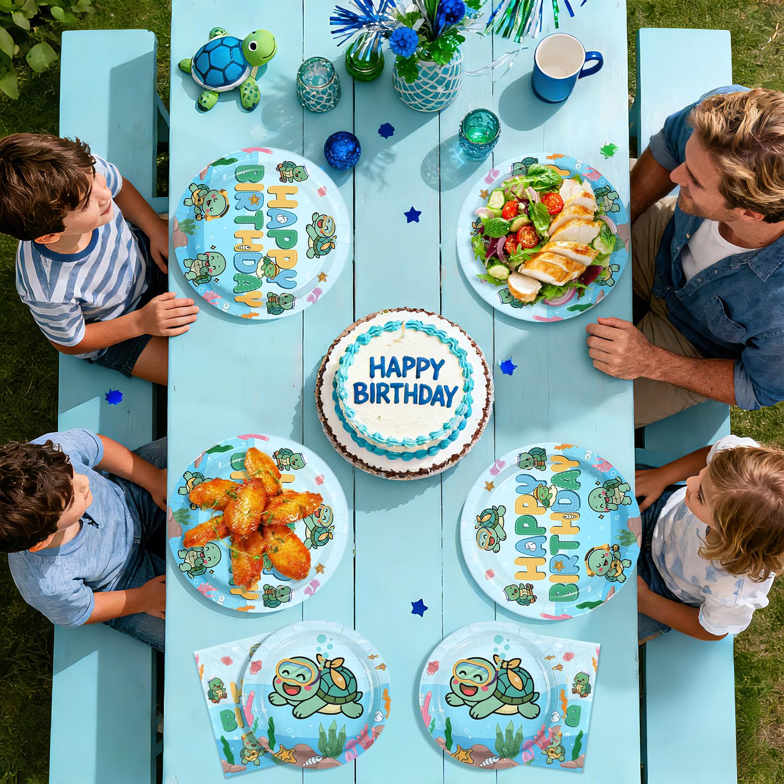96 Pcs Sea Turtle Birthday Party Plates and Napkins - Grencian
