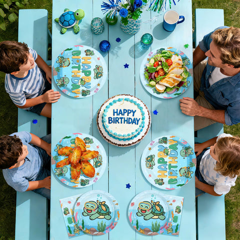 96 Pcs Sea Turtle Birthday Party Plates and Napkins - Grencian
