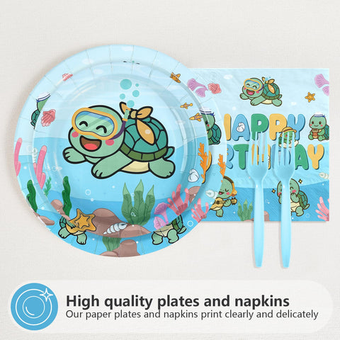 96 Pcs Sea Turtle Birthday Party Plates and Napkins - Grencian