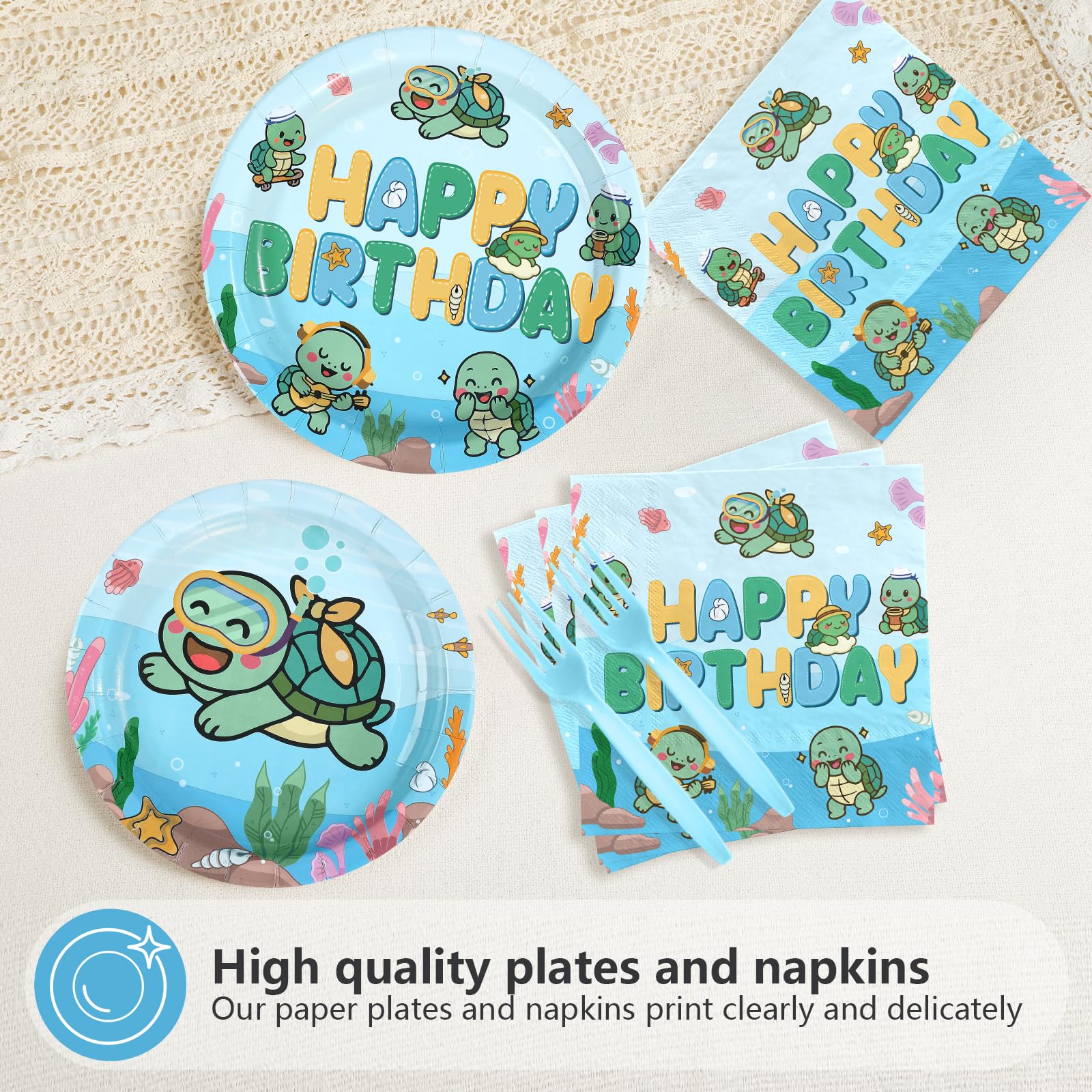 96 Pcs Sea Turtle Birthday Party Plates and Napkins - Grencian