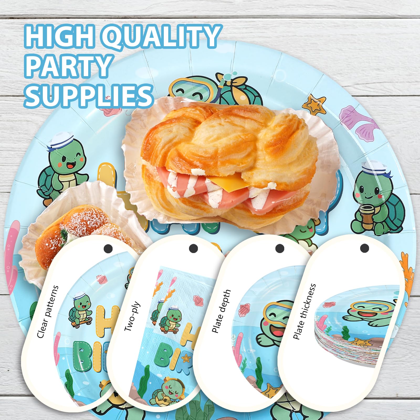96 Pcs Sea Turtle Birthday Party Plates and Napkins - Grencian