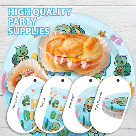 96 Pcs Sea Turtle Birthday Party Plates and Napkins - Grencian