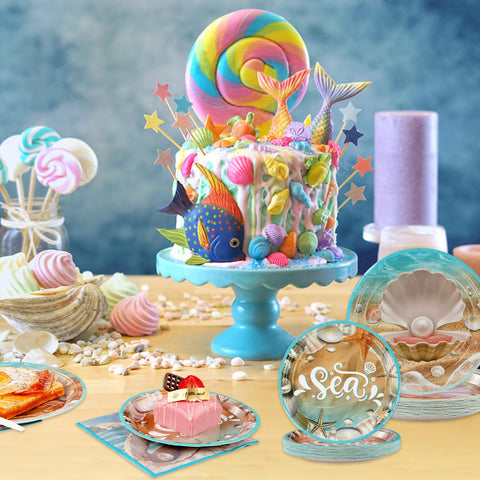 96 Pcs Seashell Beach Party Plates and Napkins - Grencian