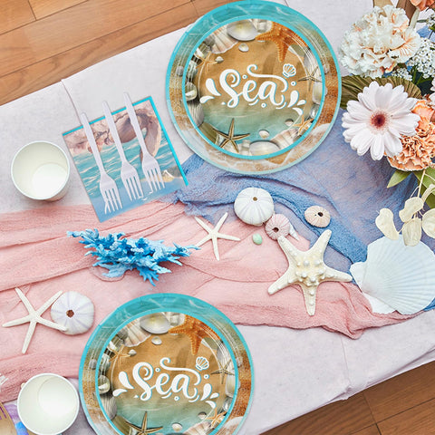 96 Pcs Seashell Beach Party Plates and Napkins - Grencian