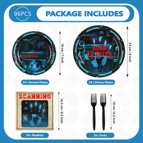96 Pcs Secret Agent Party Plates and Napkins - Grencian