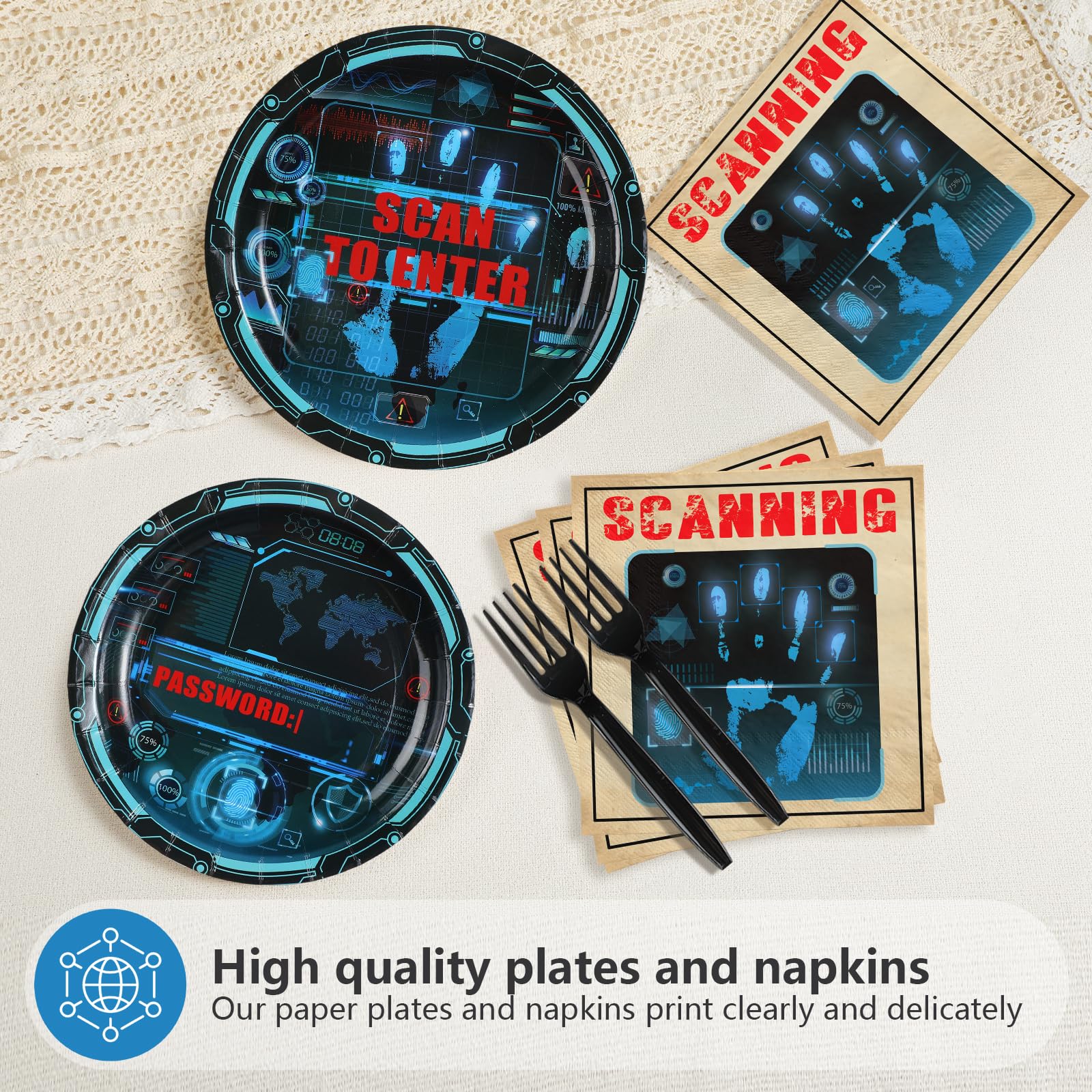 96 Pcs Secret Agent Party Plates and Napkins - Grencian