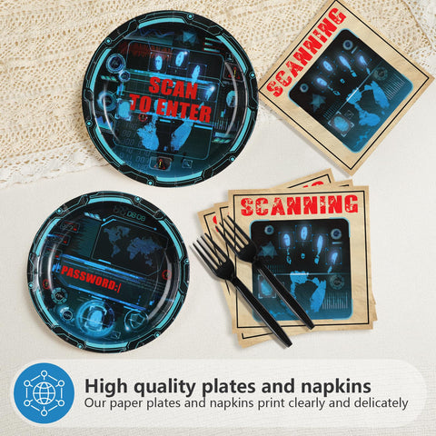 96 Pcs Secret Agent Party Plates and Napkins - Grencian