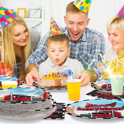 96 Pcs Semi Truck Birthday Party Plates and Napkins - Grencian