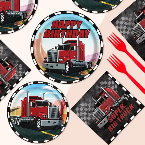 96 Pcs Semi Truck Birthday Party Plates and Napkins - Grencian